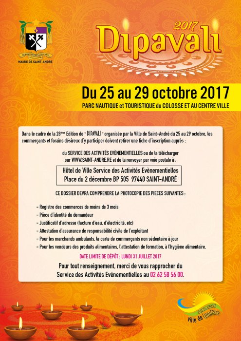 DIPAVALI SANT-ANDRÉ 2017 : S'INSCRIRE À L'ORGANISATION 