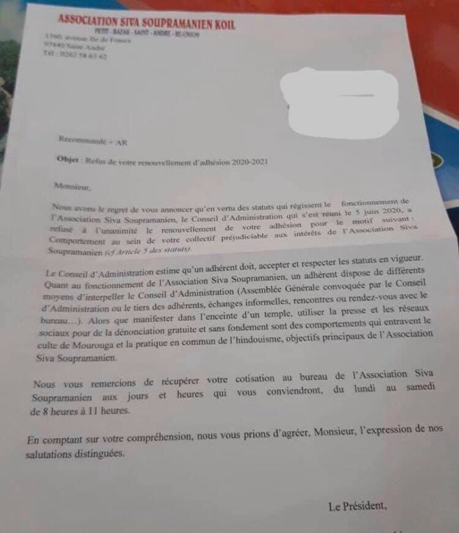 TEMPLE TI-BAZAR : DES REFUS DE RENOUVELLEMENT D’ADHÉSION