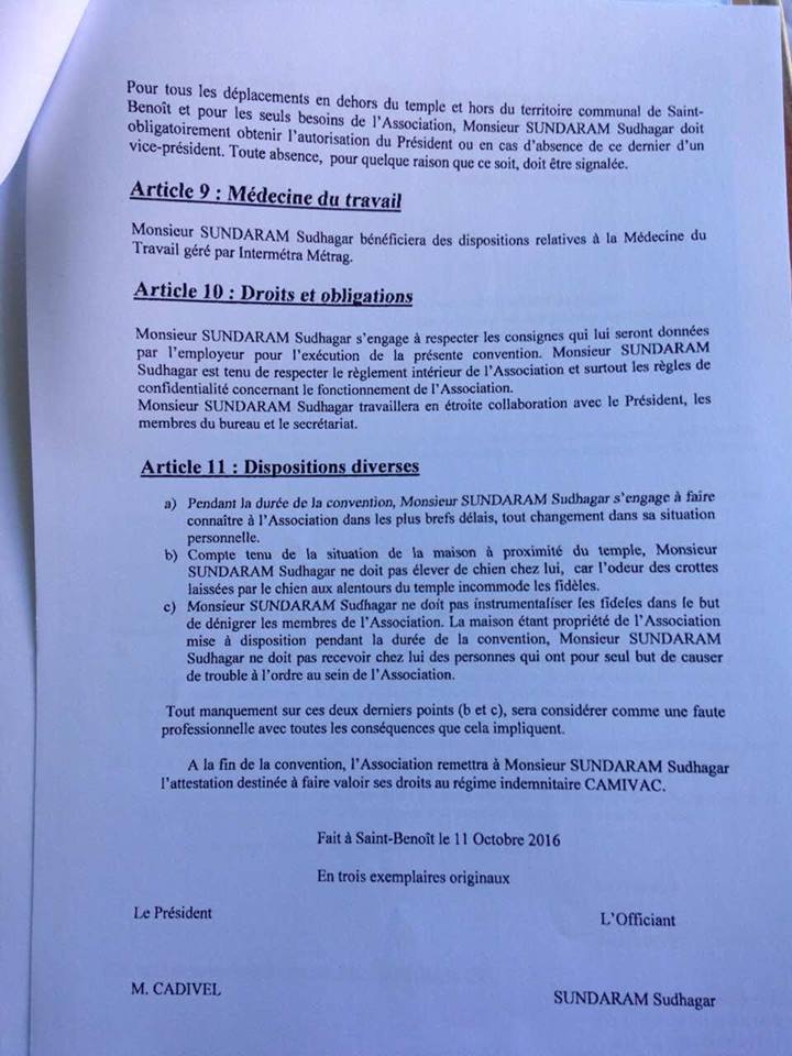 LE NON-RENOUVELLEMENT DU CONTRAT DE SUDHAKAR AU TEMPLE DE SAINT-BENOÎT ? 