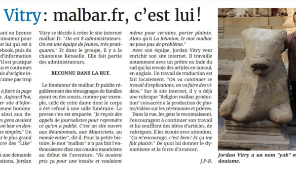 MALBAR.FR DANS LE JOURNAL DE L’ÎLE DE LA RÉUNION (JIR) DU VENDREDI 15 AVRIL