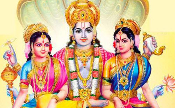 VISHNU AVEC SHRIDEVI ET BHUDEVI
