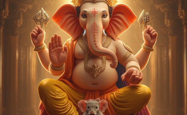 VÉHICULE DE LA SOURIS DE GANESHA COMME SYMBOLE D’UN ESPRIT HUMAIN AGITÉ